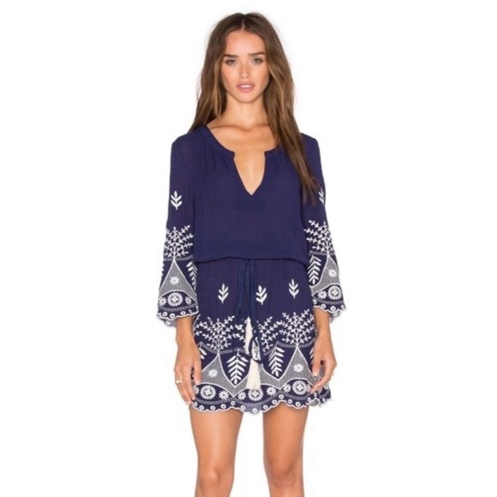 Misa Los Angeles Navy and White Embroidered Mini Dress